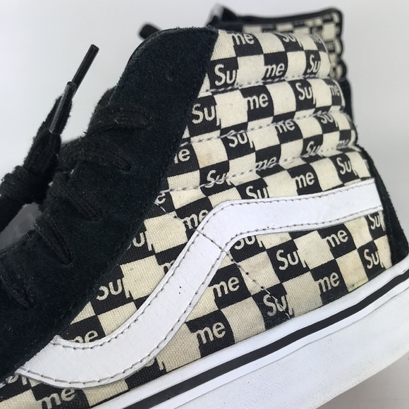 Vans x Supreme Sk8-Hi Pro Checkered Black/White Skate Shoes Men's Size 8.5 - Picture 10 of 16